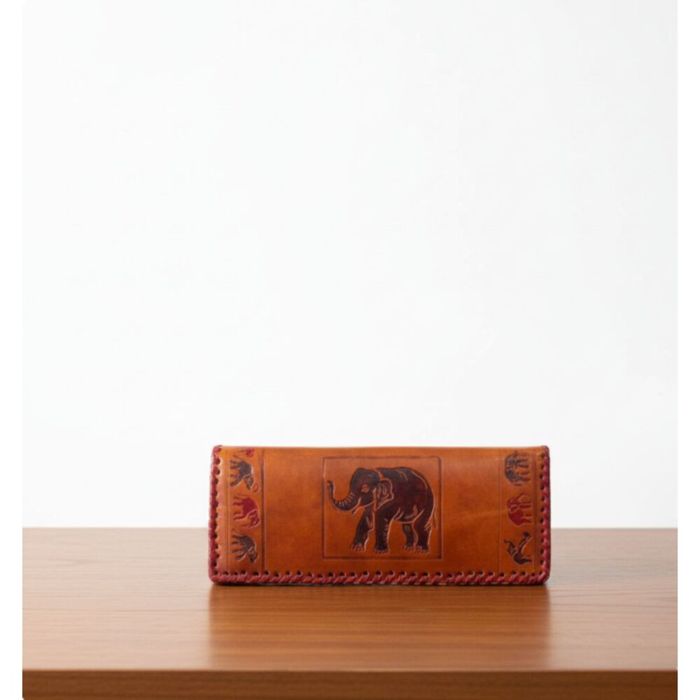 Vintage Leather Handmade Animal Wallet Elephant Ibex Camel India Middle eastern